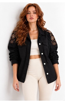 Saade Siyah Etnik İşlemeli Oversize Denim Ceket Saade Siyah Etnik İşlemeli Oversize Denim Ceket