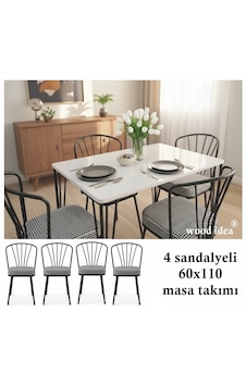 Yemek Masası Mutfak Masası ,balkon Masası 60x110 4 Sandalyeli Beyaz Yemek Masası Mutfak Masası ,balkon Masası 60x110 4 Sandalyeli Beyaz
