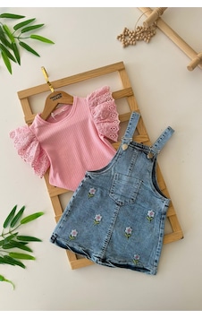 Miniğimin Cicileri Çiçek İşlemeli Kot Salopetli Kız Çocuk Takım - Pembe Pembe-78581 Miniğimin Cicileri Çiçek İşlemeli Kot Salopetli Kız Çocuk Takım - Pembe Pembe-78581