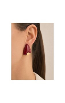 Bordo Gold Detay Çelik Vintage Küpe Bordo Bordo