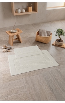 Cotton Box Aura Jakarlı Kaymaz Taban Pamuklu Paspas Seti Frame Krem 60x90+40x60 Cotton Box Aura Jakarlı Kaymaz Taban Pamuklu Paspas Seti Frame Krem 60x90+40x60
