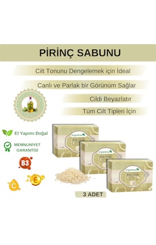 Organicsun Doğal Pirinç Sabunu 140 Gr X 3 Adet Tüm Cilt Tipleri İçin Beyazlatıcı Etkili