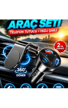 360 Döner Manyetik Araç Telefon Tutucu + 55w Quick Charge 3.0 Şarj Adaptörü 2 Li Set 360 Döner Manyetik Araç Telefon Tutucu + 55w Quick Charge 3.0 Şarj Adaptörü 2 Li Set
