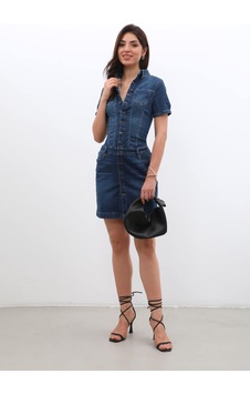 Banny Jeans Kadın Boydan Düğmeli Jean Elbise Koyu Mavi Banny Jeans Kadın Boydan Düğmeli Jean Elbise Koyu Mavi