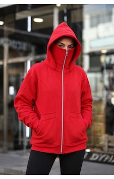 Freedom Storee Kadın Maskeli Ninja Model Çift Kapüşonlu 3 İplik Şardonlu Fermuarlı Oversize Sweatshirt - Kırmızı Çok Renkli Freedom Storee Kadın Maskeli Ninja Model Çift Kapüşonlu 3 İplik Şardonlu Fermuarlı Oversize Sweatshirt - Kırmızı Çok Renkli