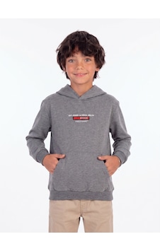 Onloox Erkek Koyu Gri Melanj Erkek Çocuk Koyu Gri Melanj Pamuklu Kapüşonlu Tam Kalıp Baskılı Kanguru Cepli Sweatshirt 9-10 Yaş