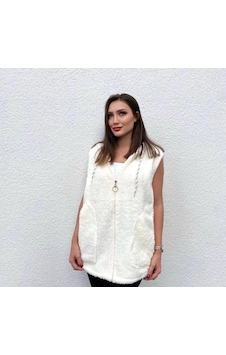 Femina Trendy Kadın Kapüşon Ve Fermuar Detay Welsoft Kolsuz Yelek Beyaz