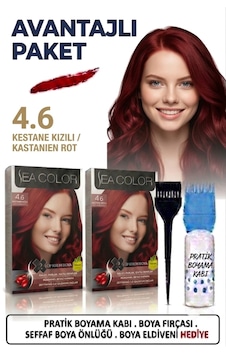 Sea Color Set Saç Boyası 4.6 Kestane Kızılı 2 Li 2 Kutu+pratik Boya Kabı Sea Color Set Saç Boyası 4.6 Kestane Kızılı 2 Li 2 Kutu+pratik Boya Kabı