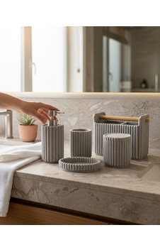 5 Parça Lüx Laduree Lunera Gray Silver Banyo Organizer Seti-5648 Gri 5 Parça Lüx Laduree Lunera Gray Silver Banyo Organizer Seti-5648 Gri