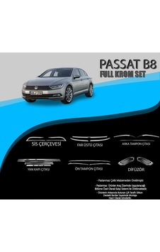 Vw Passat B8 Krom Set Yan Kapı Çıt.-ön Tampon Çıt.-dfiüzör-sis Çer.-far Üst Çıt.-arka Tampon Çıta.