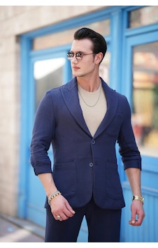 Modefendi %100 Pamuk Keten Modern Fit Keten Ceket Lacivert Modefendi %100 Pamuk Keten Modern Fit Keten Ceket Lacivert