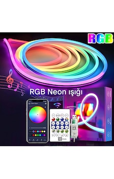 5v Rgb Neon Şerit Led Lamba 3 Metre Telefon Ve Kumanda İle Kontrol Sınırsız Renk Tak Çalıştır Çok Renkli