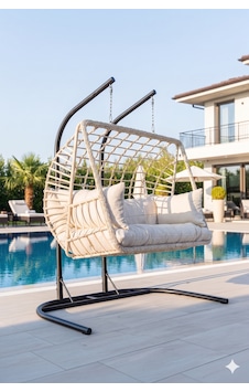 Lüx Çift Kişilik Rattan Bahçe Ve Balkon Salıncağı Krem Lüx Çift Kişilik Rattan Bahçe Ve Balkon Salıncağı Krem