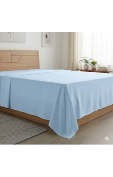 Battal Boy Düz Çarşaf Pamuklu Kumaş Lastiksiz Çarşaf 240x260 Mavi
