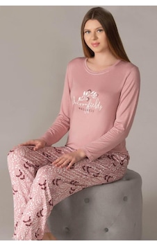 Flz Kadın Uzun Kol Pijama Takımı Viskon Mevsimlik Dowry 09-131 Pembe
