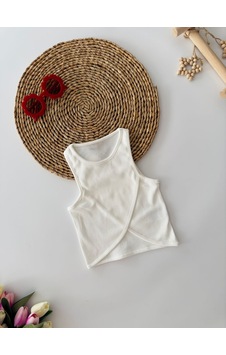 Miniğimin Cicileri Asimetrik Kesim Kız Çocuk Crop - Beyaz