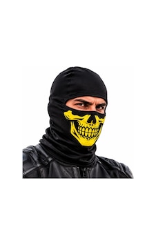 Genel Unisex Sarı Kurukafa Desenli Balaklava Kar Maskesi Siyah Tam Yüz Boyunluk Motos Siyah / Standart