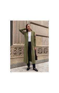 Onno Style Women Kilim Desen Uzun Triko Kadın Hırka Haki Onno Style Women Kilim Desen Uzun Triko Kadın Hırka Haki