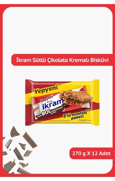 İkram Sütlü Çikolatalı Kremalı Bisküvi - 3'lü Paket - 270 Gram - 12 Adet İkram Sütlü Çikolatalı Kremalı Bisküvi - 3'lü Paket - 270 Gram - 12 Adet