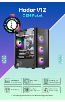 IH HODOR V12 R7-5700 32 GB 512 GB AMD Radeon RX 9060 XT Free Dos Masaüstü Oyuncu Bilgisayarı