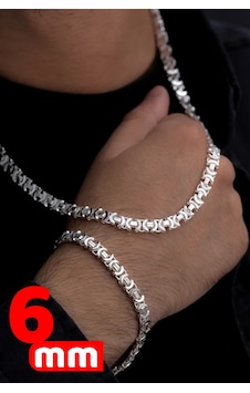 Erkek Gümüş Kolye Bileklik Set - 6mm Euro Kral Parlak Model Erkek Gümüş Kolye Bileklik Set - 6mm Euro Kral Parlak Model