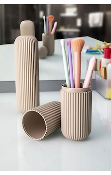 Valiz Düzenleyici, Valiz İçi Diş Macun Fırça Saklama Ve Taşıma Kabı Diş Fırçalık, 19 X 6 Cm Krem