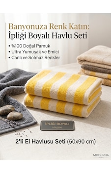 Lovehome 2li 50x90 İpliği Boyalı El Havlusu Sarı