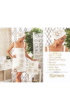 Karmen Krem Kadın Fransız Dantelli Balayı Çeyizlik Bornoz Set