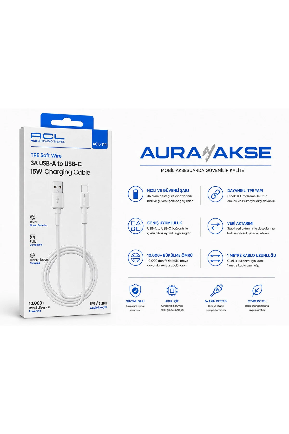 Aura Akse Usb-a Ye Usb-c Yükleme Kablosu 1
