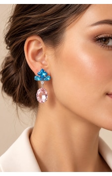 Valmont Accessories Mavi Pembe Büyük Oval Taşlı Sallantılı Işıltılı Şık Kadın Küpe Valmont Accessories Mavi Pembe Büyük Oval Taşlı Sallantılı Işıltılı Şık Kadın Küpe