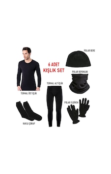 Kordak Siyah Termal İçlik Takımı Polar Bere Boyunluk Eldiven Havlu Çorap Siyah Kordak Siyah Termal İçlik Takımı Polar Bere Boyunluk Eldiven Havlu Çorap Siyah