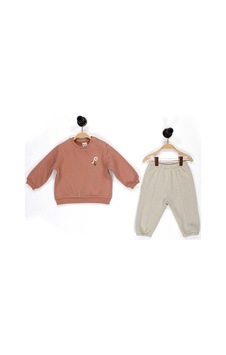 Kidaxi Nakış Detaylı 3 İplik İkili Camel Bebe Takımı Camel