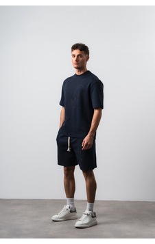 Erkek Nakış Detaylı Regular Fit T-shirt Şort Takım Lacivert Erkek Nakış Detaylı Regular Fit T-shirt Şort Takım Lacivert