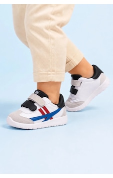Zacoz Bebek Hafif Rahat Yumuşak Esnek Ortopedik Çift Cırtlı İlk Adım Sneaker Spor Ayakkabı Beyaz Laci