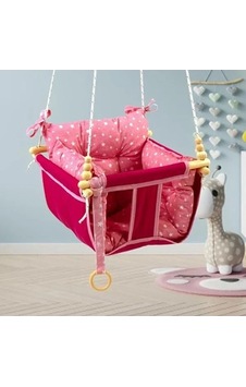 Ahşap Bebek Hamak Tavan ve Bahçe İçin Rahat Salıncak Tasarımı Pembe Renkli