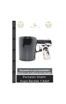 Kupabardak Hediyelik Porselen Mat Siyah Tasarım Tabancalı Kulp Ofis Ev Aksesuarı Silahlı Kupa Barda Çok Renkli