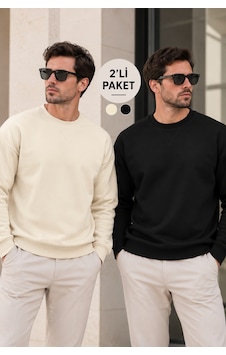 Polo State Erkek 2 Li Paket Bisiklet Yaka Basic Günlük Sweatshirt - Ekru & Siyah Polo State Erkek 2 Li Paket Bisiklet Yaka Basic Günlük Sweatshirt - Ekru & Siyah