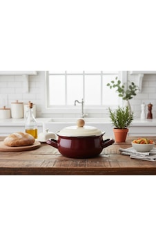 Emaye 14 Cm Bombeli Mini Tencere Bordo Emaye 14 Cm Bombeli Mini Tencere Bordo