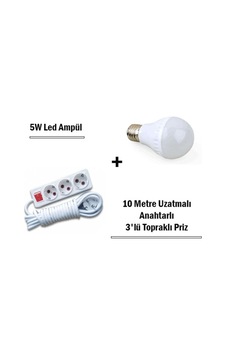 5w Led Ampul + 10 Metre Uzatmalı Anahtarlı 3lü Priz Set- Diğer 5w Led Ampul + 10 Metre Uzatmalı Anahtarlı 3lü Priz Set- Diğer