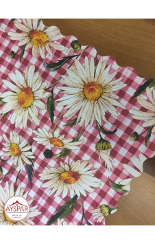 Masa Örtüsü 150x170 Cm Pembe Kareli Papatya Beyaz Masa Örtüsü 150x170 Cm Pembe Kareli Papatya Beyaz