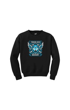 Kanatlı Mavi Bozkurt Türkün Gücü Yazılı Baskılı Siyah Sweatshirt Kanatlı Mavi Bozkurt Türkün Gücü Yazılı Baskılı Siyah Sweatshirt