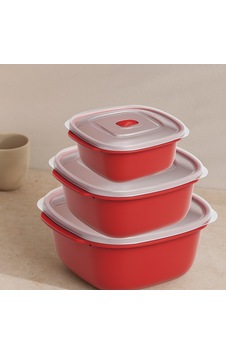 Kırmızı Kare Saklama Kabı Seti 3'lü 550/1100/2200 Ml Diğer