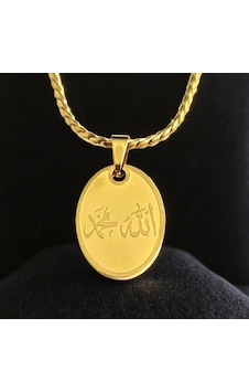 Allah Yazılı Zirkon Taşlı Çelik Kolye Ucu 9110 Altın Allah Yazılı Zirkon Taşlı Çelik Kolye Ucu 9110 Altın