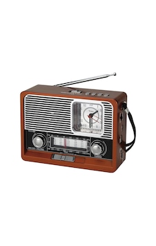 Nostalji Bluetooth Hoparlör Led Işıklı Saatli Fm Radyolu Sd Kart Ve Usb Girişli Şarjlı Hoparlör Ahşap - 603502617
