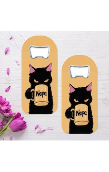 Nope Siyah Kedi Özel Tasarımlı Oval Uzun Açacaklı Magnet