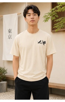 Tarzyeri Erkek Ön Ve Arka Tokyo Kuş Çiçek Baskılı Oversize T-shirt - Ekru Tarzyeri Erkek Ön Ve Arka Tokyo Kuş Çiçek Baskılı Oversize T-shirt - Ekru