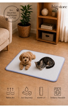 3d 2 Katlı Yıkanabilir Sıvı Geçirmez Kedi Köpek Çiş Pedi Tuvalet Eğitim Pedi 60x90 Ebat