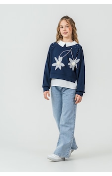 Miniko Kids Kız Çocuk Bayramlık Çiçekli Taşlı Kot Pantolonlu 2li Takım Lacivert Miniko Kids Kız Çocuk Bayramlık Çiçekli Taşlı Kot Pantolonlu 2li Takım Lacivert