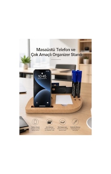 Deskmate Safir Meşe Telefon Standlı Mdf Masaüstü Organizer Kalemlik & Notluk & Kartlık Kahverengi - 874801382 Kahverengi