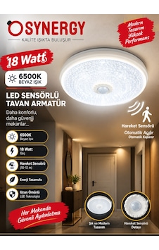 Synergy 18 Watt 6500k Led Sensörlü Tavan Armatür Beyaz